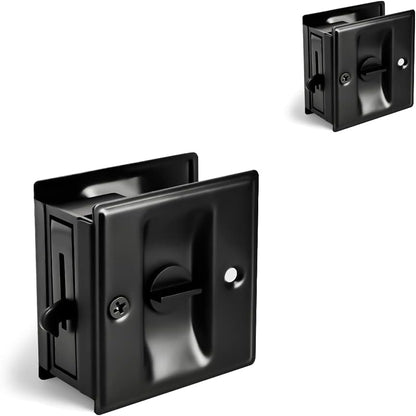 HOMOTEK Privacy Sliding Pocket Door Lock with Pull, 2-3/4 x 2-1/2 in, for 1-3/8 in Doors - 2 Pack, Black - Image 1