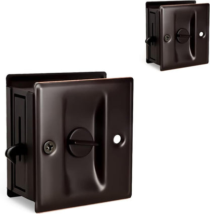 HOMOTEK Privacy Sliding Pocket Door Lock with Pull, 2-3/4 x 2-1/2 in, for 1-3/8 in Doors - 2 Pack, Oil Rubbed Bronze - Image 1