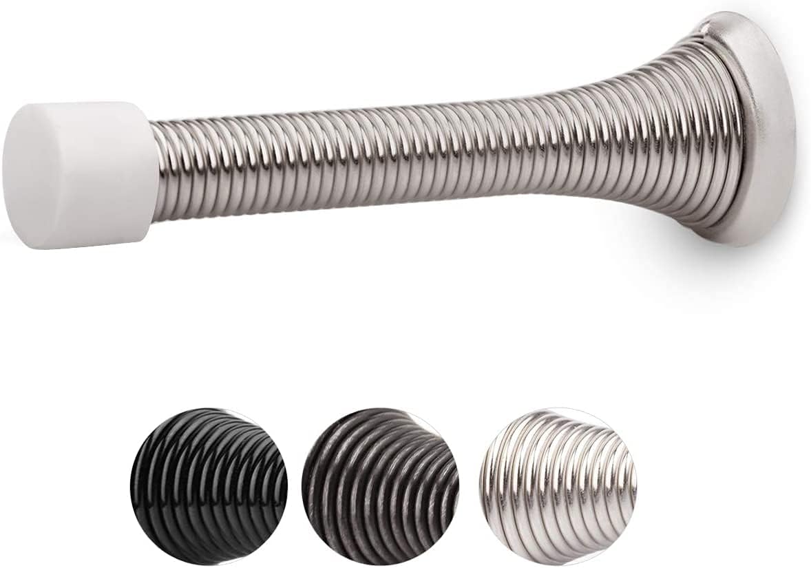 HOMOTEK 3-1/8" Heavy Duty Flexible Spring Door Stops - 1 Pack, Satin Nickel
