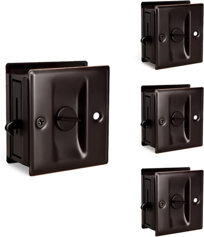 HOMOTEK Privacy Sliding Pocket Door Lock with Pull, 2-3/4 x 2-1/2 in, for 1-3/8 in Doors - 4 Pack, Oil Rubbed Bronze - Image 1