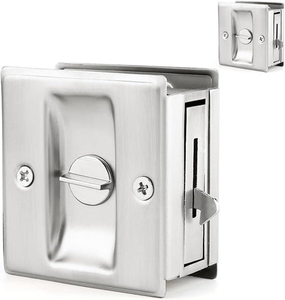 HOMOTEK Privacy Sliding Pocket Door Lock with Pull, 2-3/4 x 2-1/2 in, for 1-3/8 in Doors - 2 Pack, Brushed Nickel - Image 1