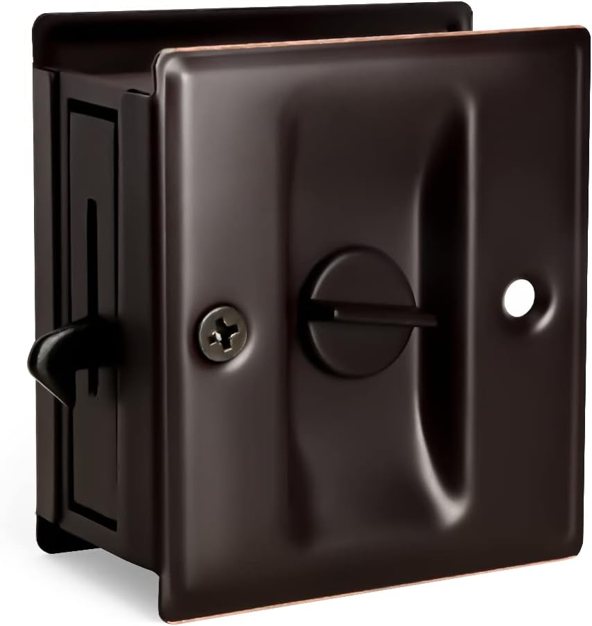 HOMOTEK Privacy Sliding Pocket Door Lock with Pull, 2-3/4 x 2-1/2 in, for 1-3/8 in Doors - 1 Pack, Oil Rubbed Bronze - Image 1