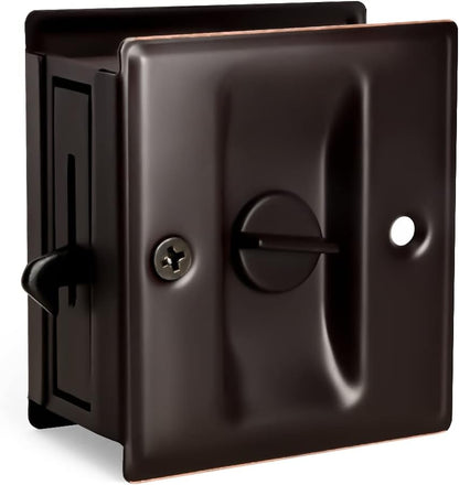 HOMOTEK Privacy Sliding Pocket Door Lock with Pull, 2-3/4 x 2-1/2 in, for 1-3/8 in Doors - 1 Pack, Oil Rubbed Bronze - Image 1
