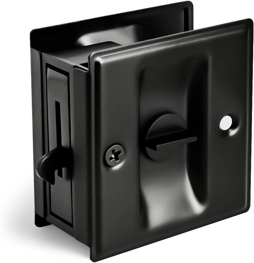 HOMOTEK Privacy Sliding Pocket Door Lock with Pull, 2-3/4 x 2-1/2 in, for 1-3/8 in Doors - 1 Pack, Black - Image 1