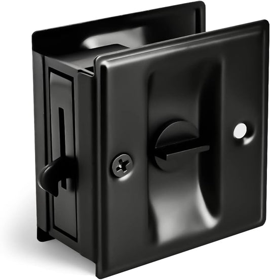 HOMOTEK Privacy Sliding Pocket Door Lock with Pull, 2-3/4 x 2-1/2 in, for 1-3/8 in Doors - 1 Pack, Black - Image 1