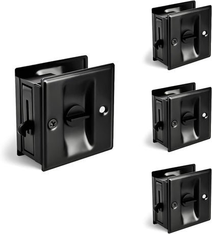 HOMOTEK Privacy Sliding Pocket Door Lock with Pull, 2-3/4 x 2-1/2 in, for 1-3/8 in Doors - 4 Pack, Black - Image 1