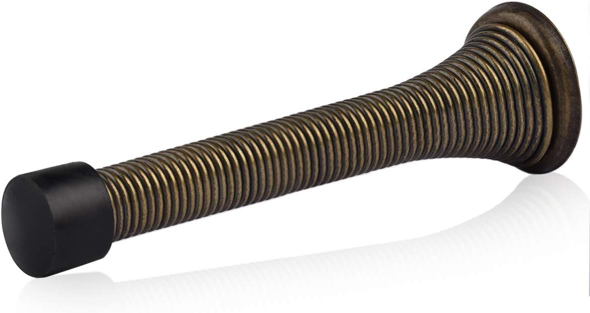 HOMOTEK 3-1/8" Heavy Duty Flexible Spring Door Stops - 1 Pack, Antique Brass