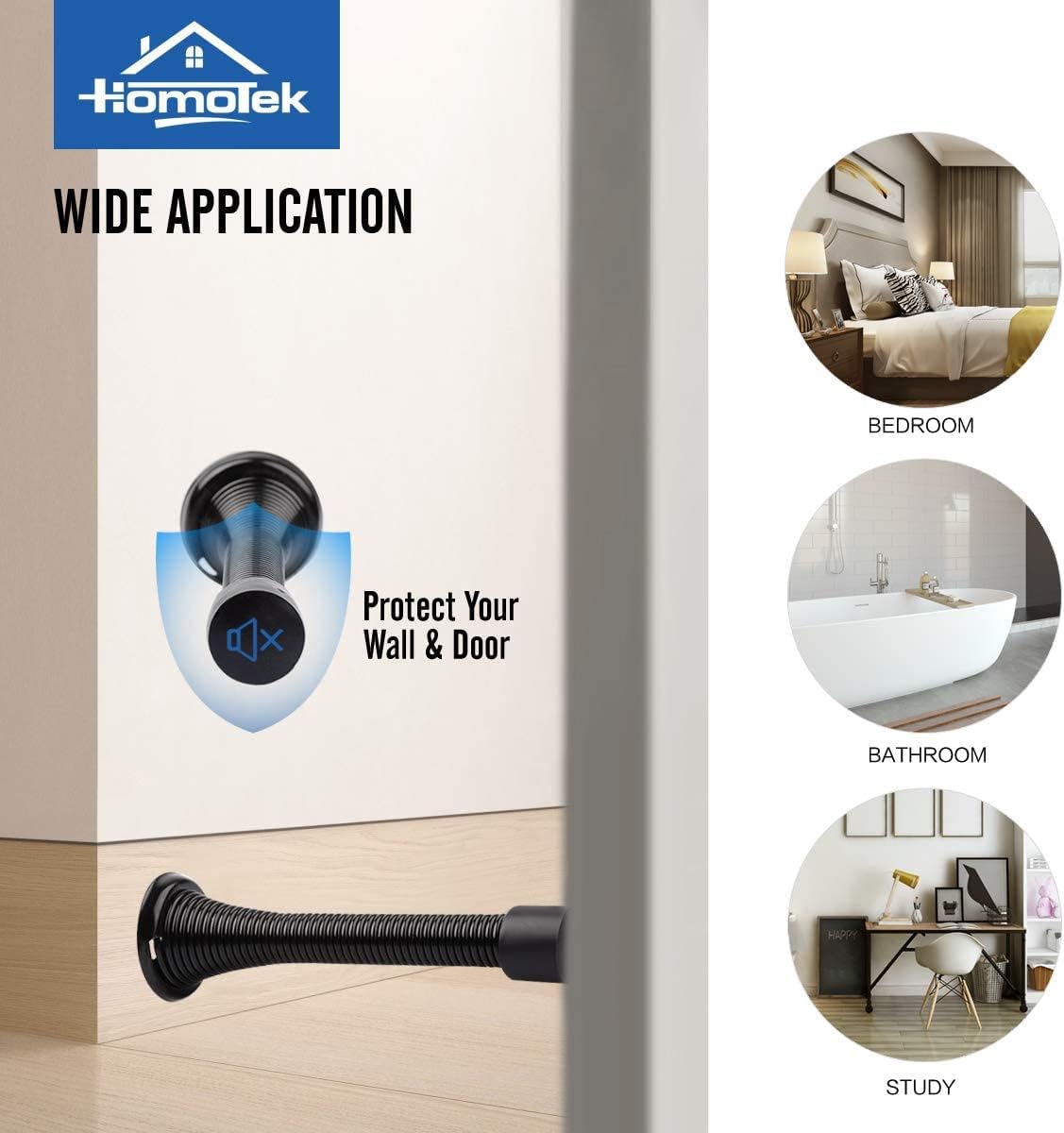 HOMOTEK 3-1/8" Heavy Duty Flexible Spring Door Stops - 1 Pack, Black, image 3