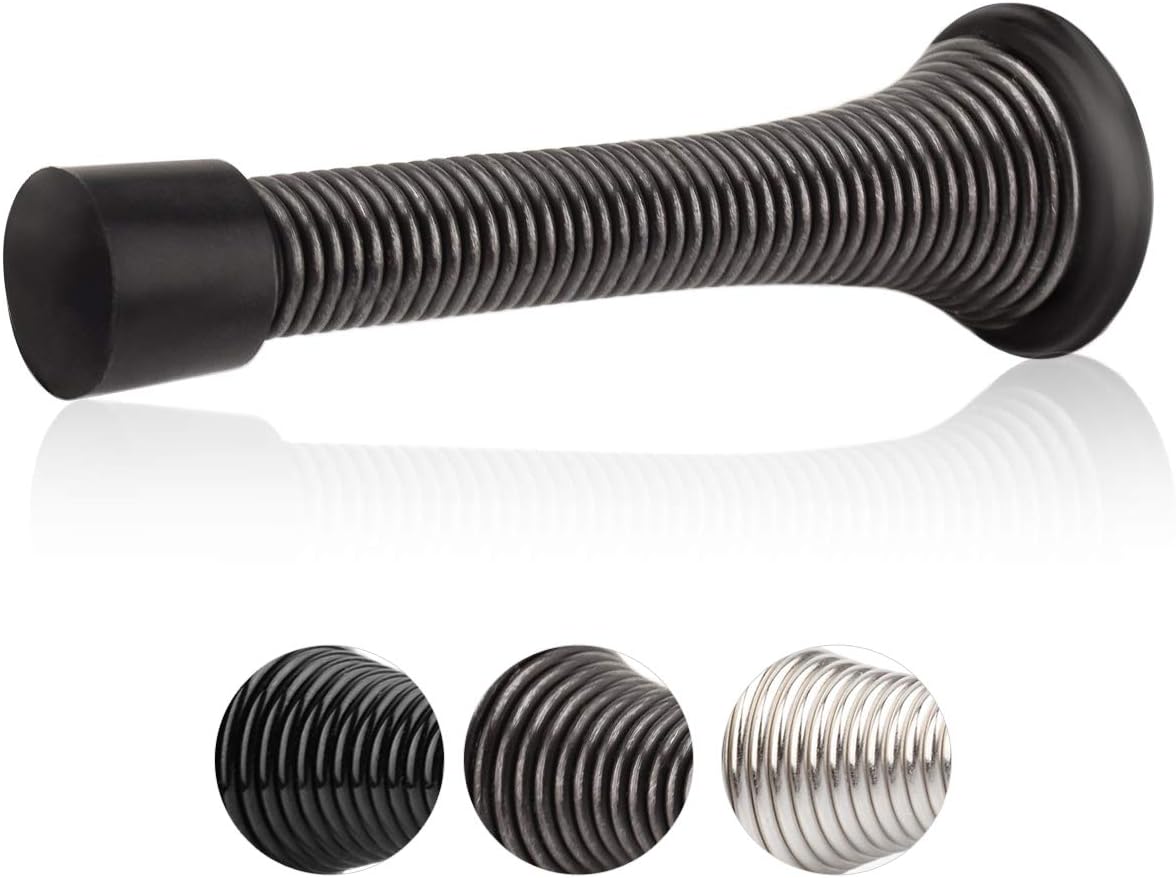 HOMOTEK 3-1/8" Heavy Duty Flexible Spring Door Stops - 12 Pack, Oil Rubbed Bronze