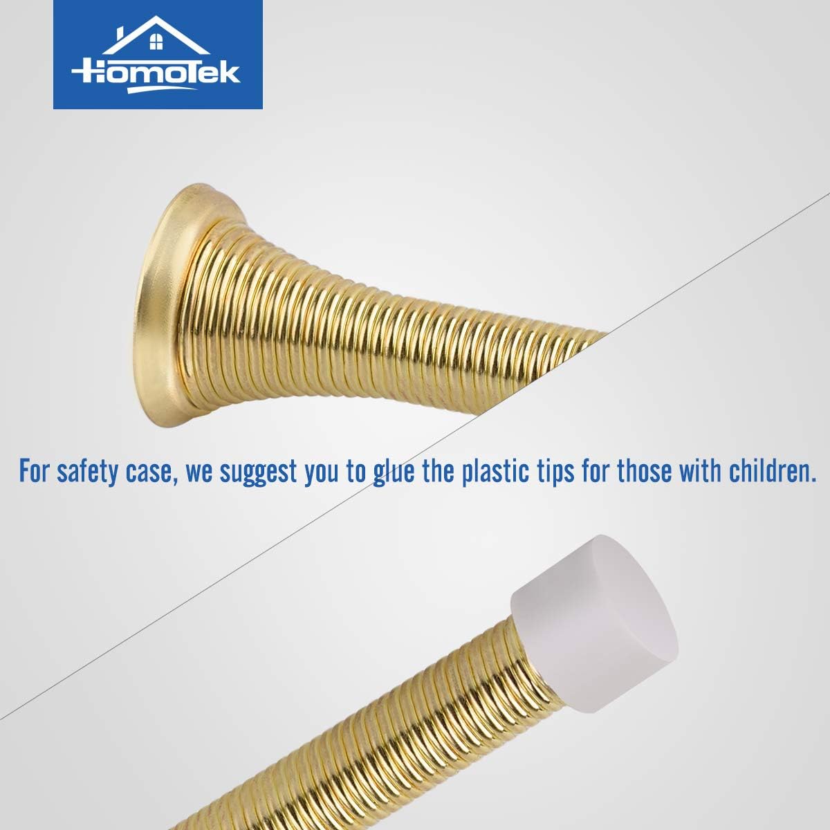 HOMOTEK 3-1/8" Heavy Duty Flexible Spring Door Stops - 12 Pack, Bright Brass, image 4