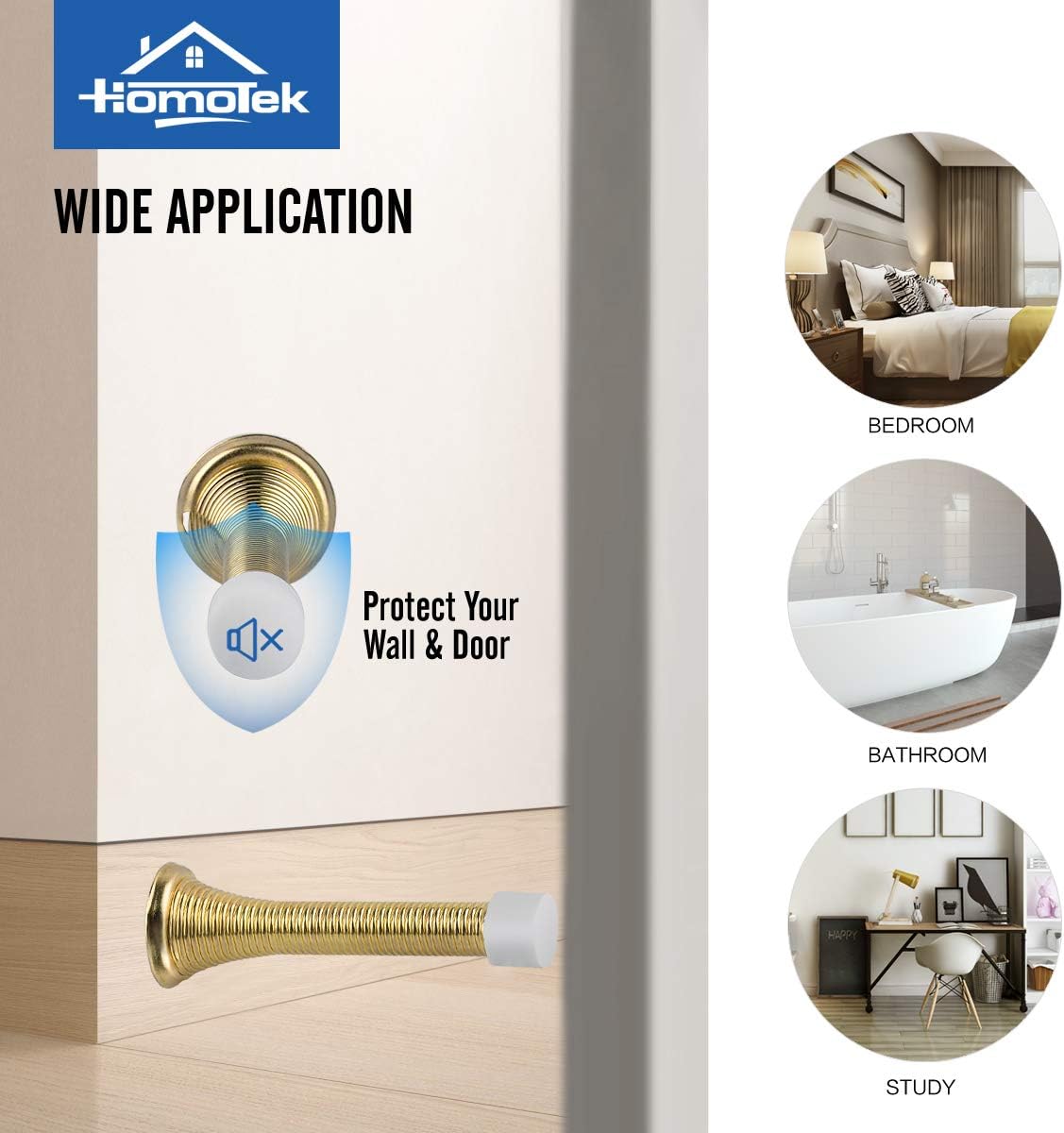 HOMOTEK 3-1/8" Heavy Duty Flexible Spring Door Stops - 12 Pack, Bright Brass, image 3