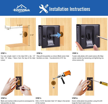 HOMOTEK Privacy Sliding Pocket Door Lock with Pull, 2-3/4 x 2-1/2 in, for 1-3/8 in Doors - 4 Pack, Oil Rubbed Bronze - Image 5