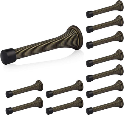 HOMOTEK 3-1/8" Heavy Duty Flexible Spring Door Stops - 12 Pack, Antique Brass
