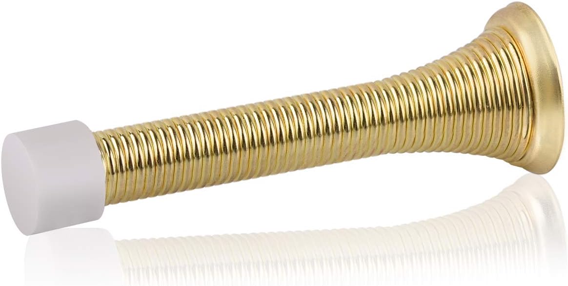 HOMOTEK 3-1/8" Heavy Duty Flexible Spring Door Stops - 30 Pack, Bright Brass