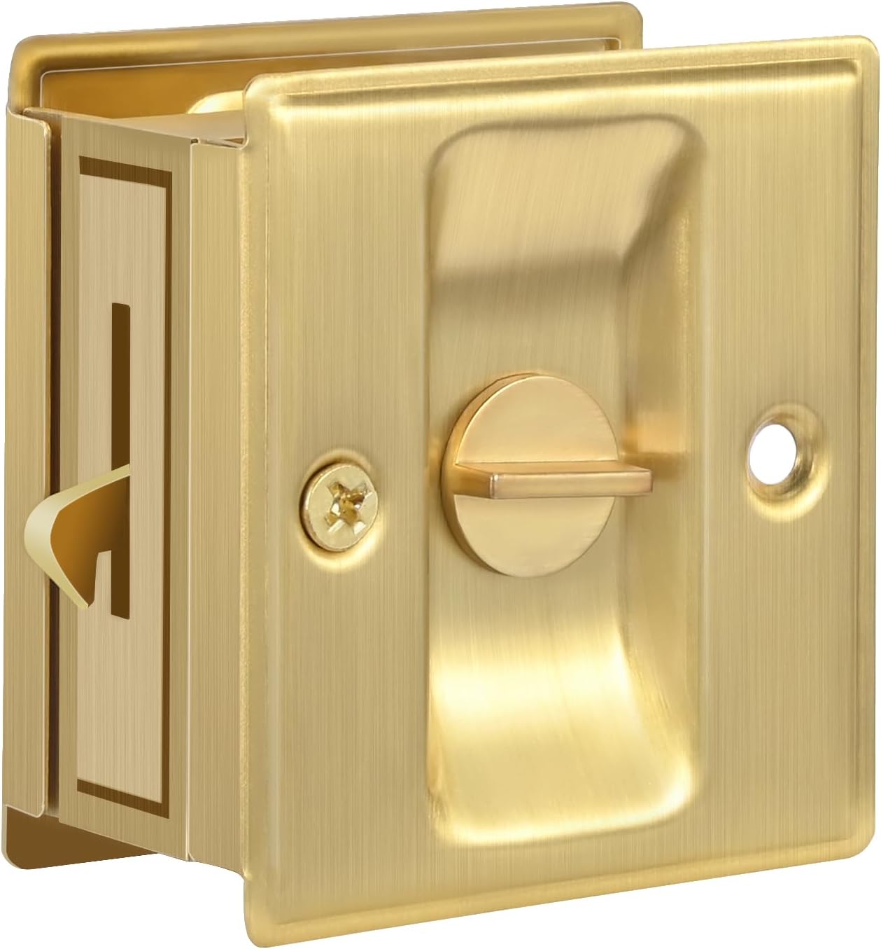 HOMOTEK Privacy Sliding Pocket Door Lock with Pull, 2-3/4 x 2-1/2 in, for 1-3/8 in Doors - 1 Pack, Brushed Brass - Image 1