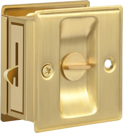 HOMOTEK Privacy Sliding Pocket Door Lock with Pull, 2-3/4 x 2-1/2 in, for 1-3/8 in Doors - 1 Pack, Brushed Brass - Image 1