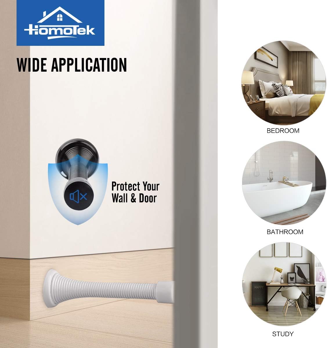 HOMOTEK 3-1/8" Heavy Duty Flexible Spring Door Stops - 30 Pack, White, image 3