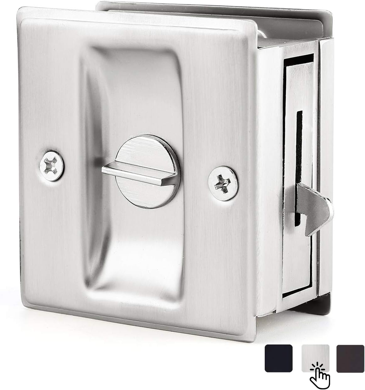 HOMOTEK Privacy Sliding Pocket Door Lock with Pull, 2-3/4 x 2-1/2 in, for 1-3/8 in Doors - 1 Pack, Brushed Nickel - Image 1
