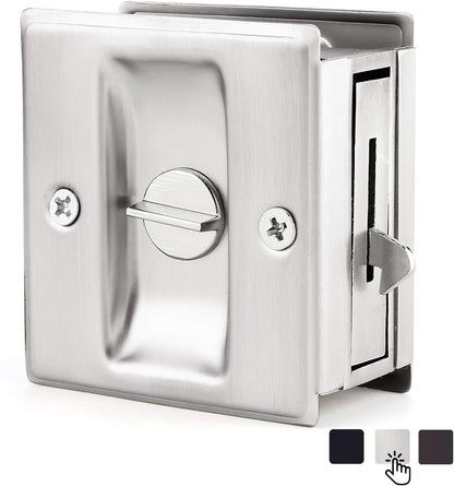 HOMOTEK Privacy Sliding Pocket Door Lock with Pull, 2-3/4 x 2-1/2 in, for 1-3/8 in Doors - 1 Pack, Brushed Nickel - Image 1