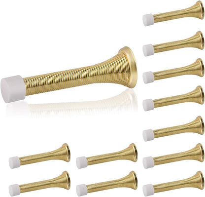 HOMOTEK 3-1/8" Heavy Duty Flexible Spring Door Stops - 12 Pack, Bright Brass