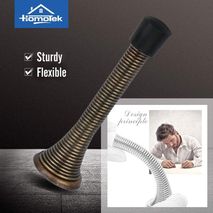 HOMOTEK 3-1/8" Heavy Duty Flexible Spring Door Stops - 12 Pack, Antique Brass, image 2