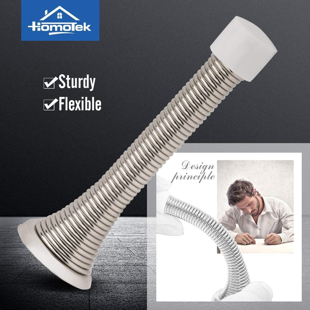HOMOTEK 3-1/8" Heavy Duty Flexible Spring Door Stops - 12 Pack, Satin Nickel, image 2