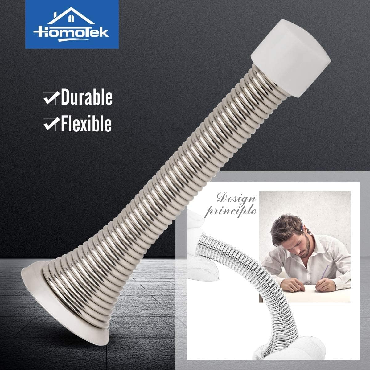 HOMOTEK 3-1/8" Heavy Duty Flexible Spring Door Stops - 1 Pack, Satin Nickel, image 2