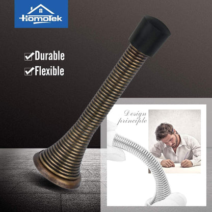 HOMOTEK 3-1/8" Heavy Duty Flexible Spring Door Stops - 1 Pack, Antique Brass, image 2