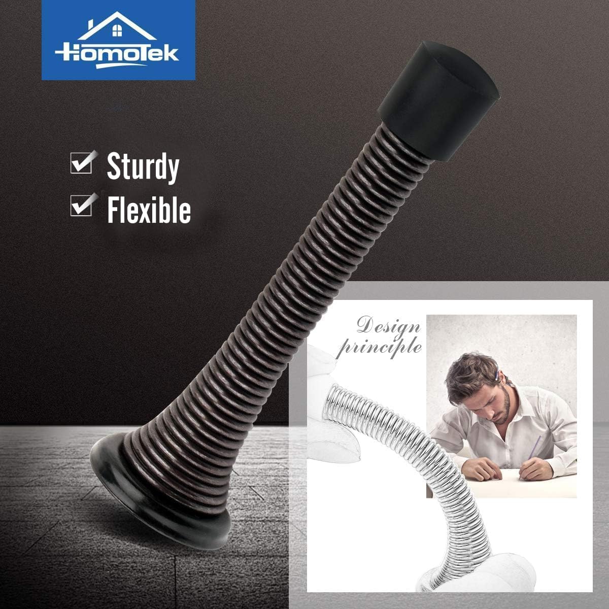 HOMOTEK 3-1/8" Heavy Duty Flexible Spring Door Stops - 12 Pack, Oil Rubbed Bronze, image 2