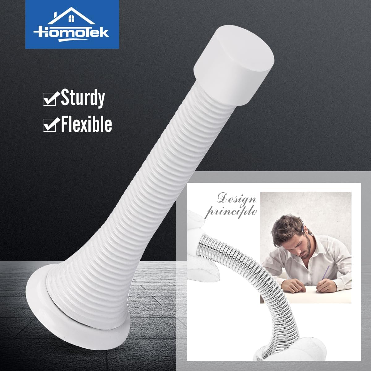 HOMOTEK 3-1/8" Heavy Duty Flexible Spring Door Stops - 12 Pack, White, image 2