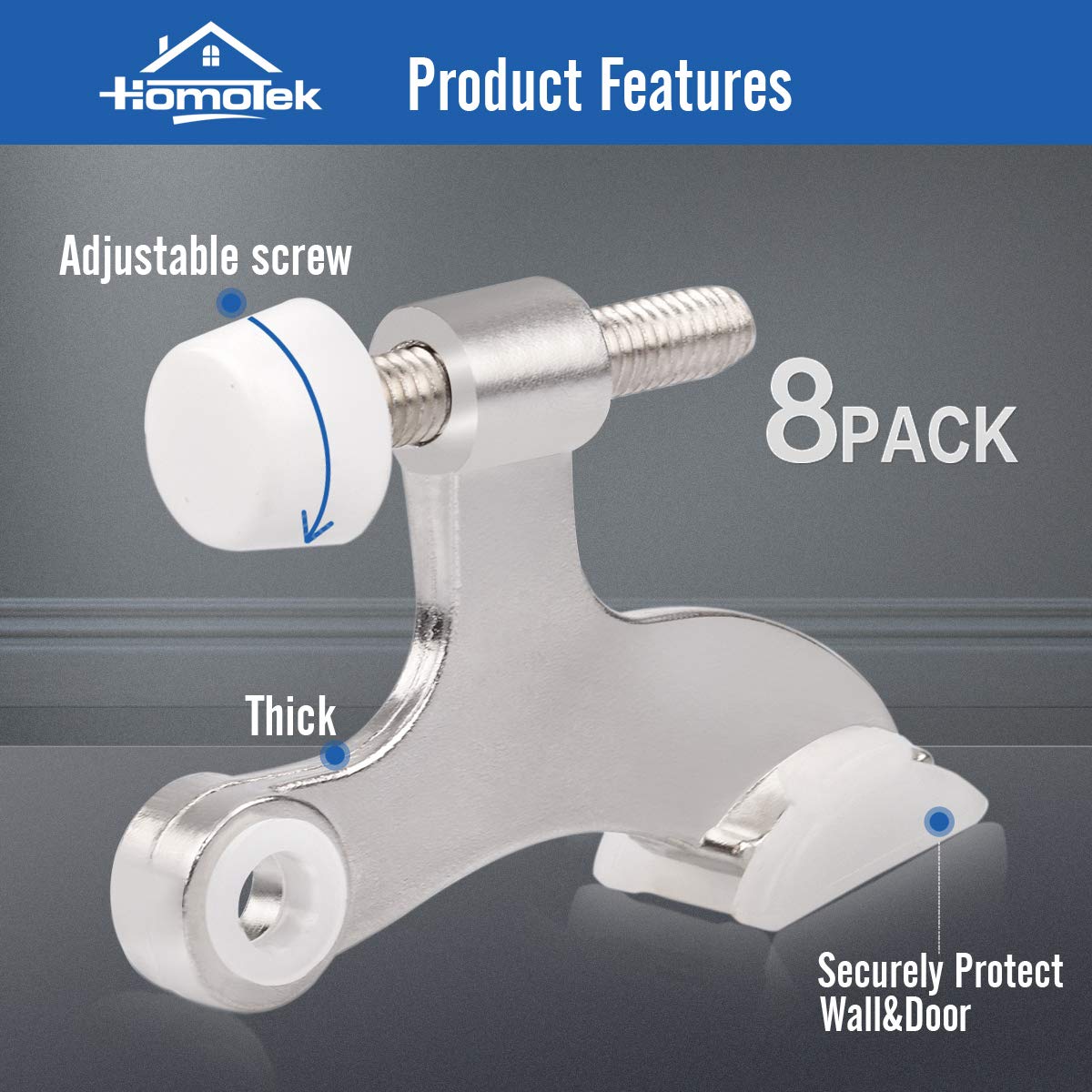 HOMOTEK hinge pin door stopper - 8 Pack - Satin Nickel - image 2