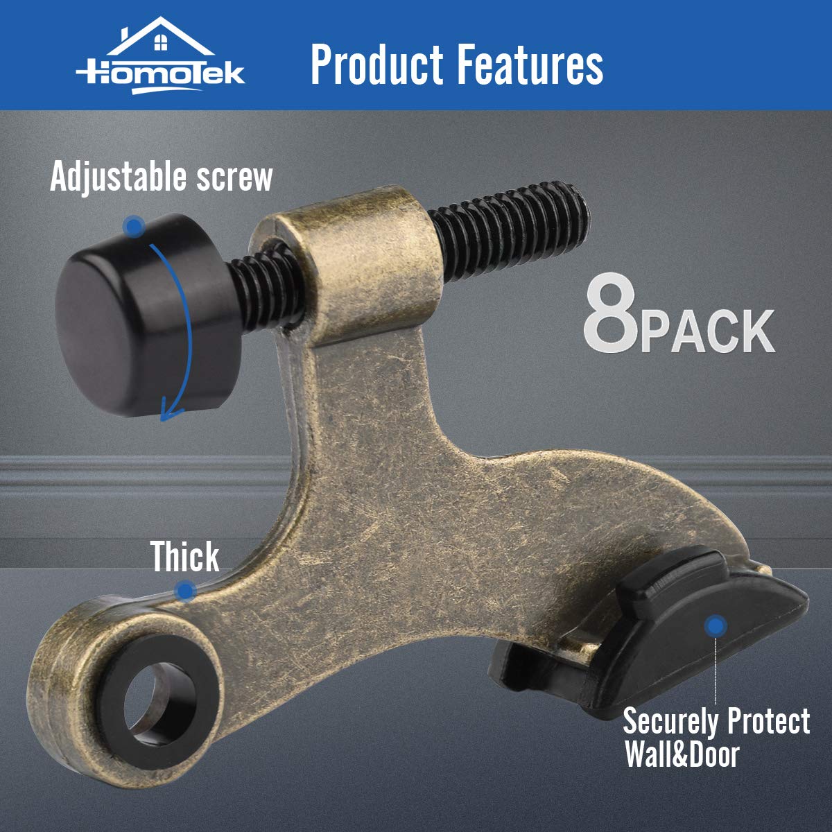 HOMOTEK hinge pin door stopper - 8 Pack - Antique Brass - image 2