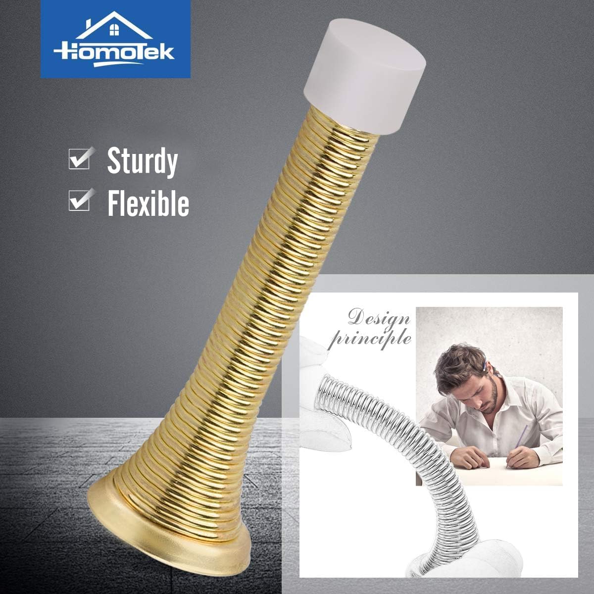 HOMOTEK 3-1/8" Heavy Duty Flexible Spring Door Stops - 12 Pack, Bright Brass, image 2